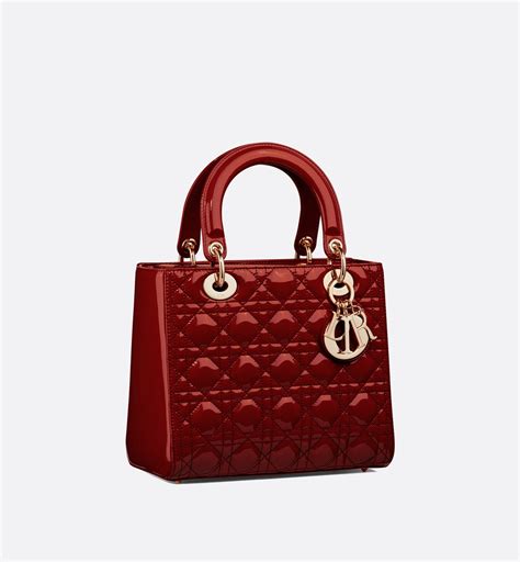 lady dior medium red patent|Dior cannage bag.